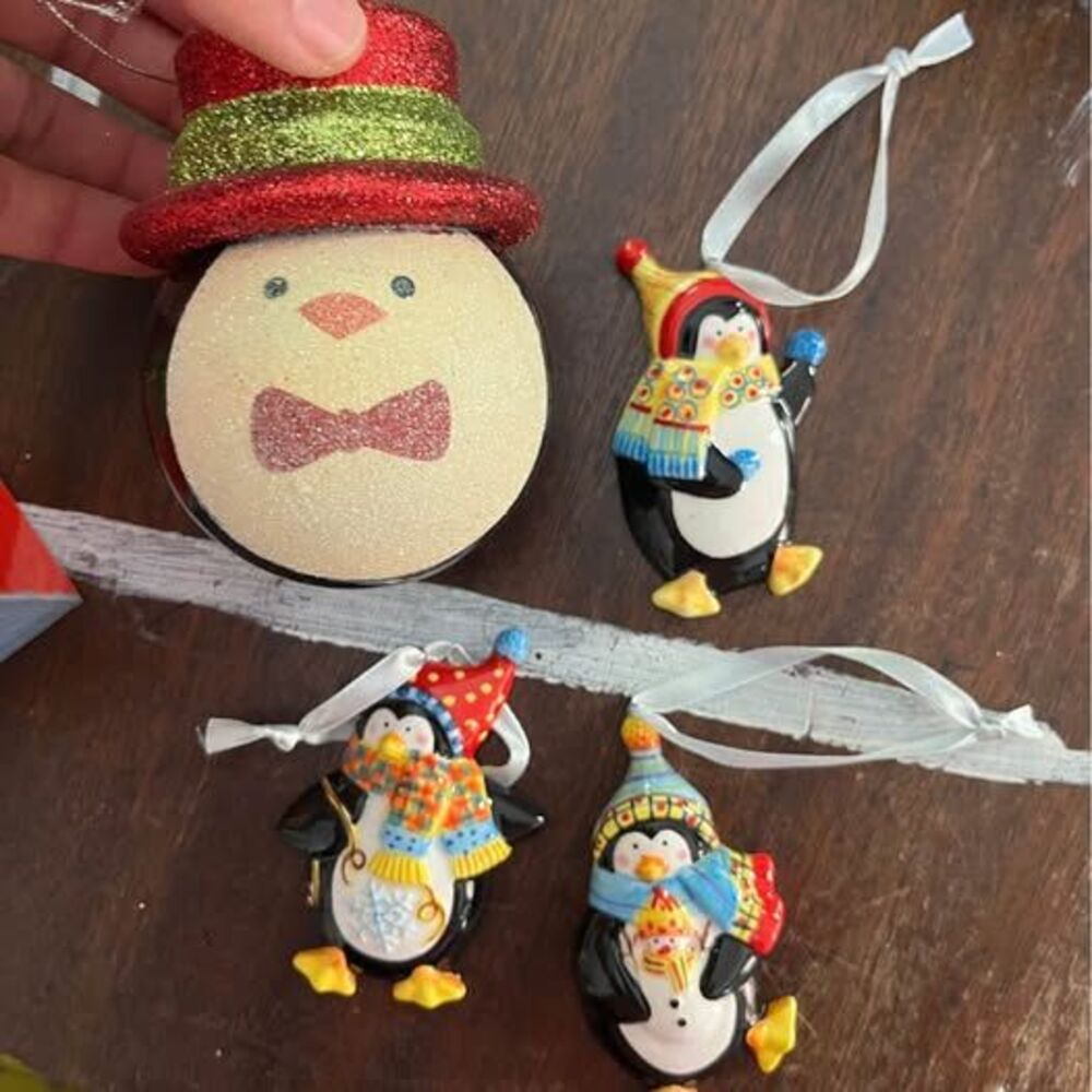Penguin and Snowman Christmas Ornaments Lot